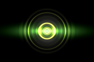 Abstract glowing circle green light effect with sound waves oscillating background