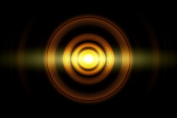 Abstract glowing circle orange light effect with sound waves oscillating background