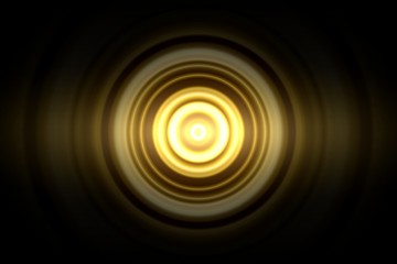 Abstract glowing circle yellow light effect with sound waves oscillating background