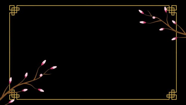Alpha channel file - Growing Chinese styled line frame and Blooming Cherry blossom motion background