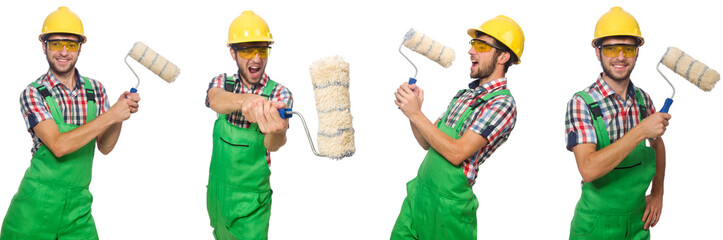 Male painter with helmet isolated on white 