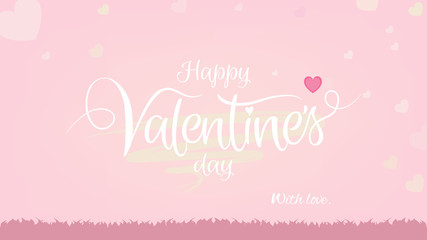 Happy valentines day greeting card with typography art brush handwriting lettering style in pink color, Vector illustration