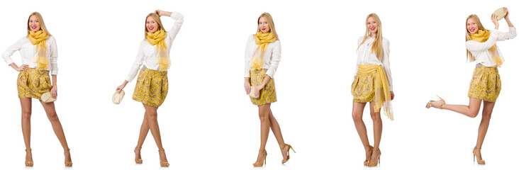 Collage of woman in fashion look isolated on white