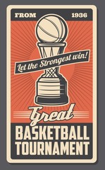 Fototapeta premium Basketball trophy cup with ball and basket hoop