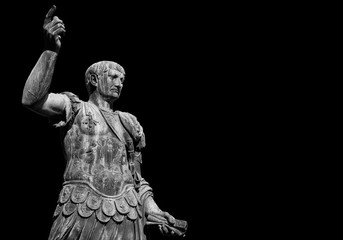 Trajan the conqueror, one of the greatest  ancient roman emperor, bronze statue along Imperial Fora...