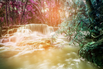 Fototapeta premium Huai Mae Khamin waterfall at Kanchanaburi , Thailand , beautiful waterfall, forest,