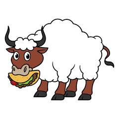 Cartoon Bull With Wool Eating Taco