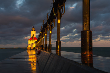 Fototapeta na wymiar Michigan City Lighthouse at sunrise. Michigan City, Indiana, USA