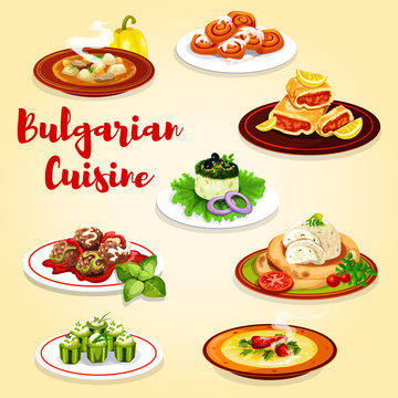 Bulgarian dishes with meat, vegetables and cheese