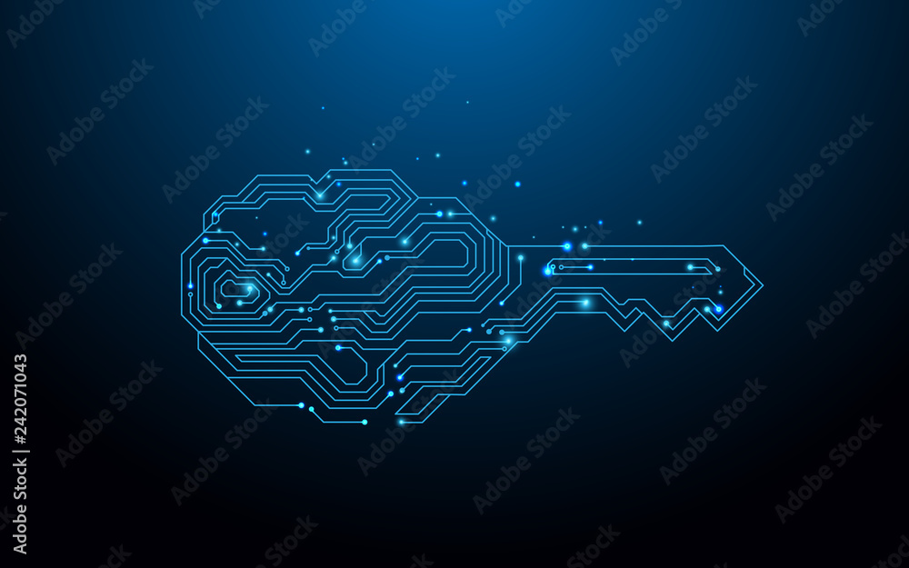 Poster key form circuit. cyber security concept