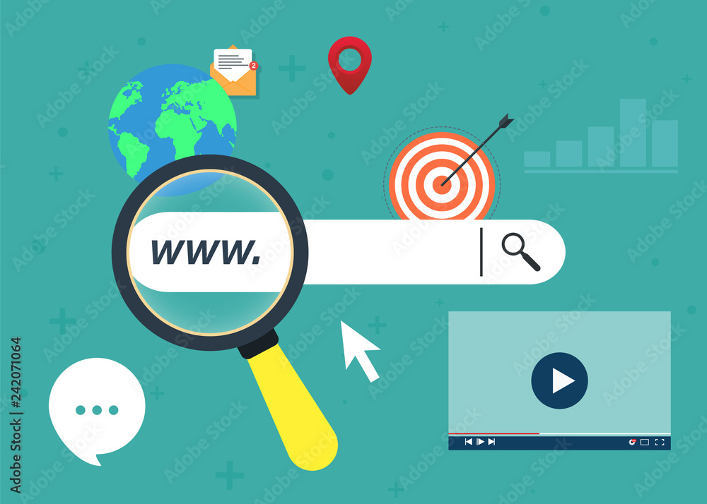Poster concepts for search engine optimization and web analytics elements. flat design graphic elements, sy