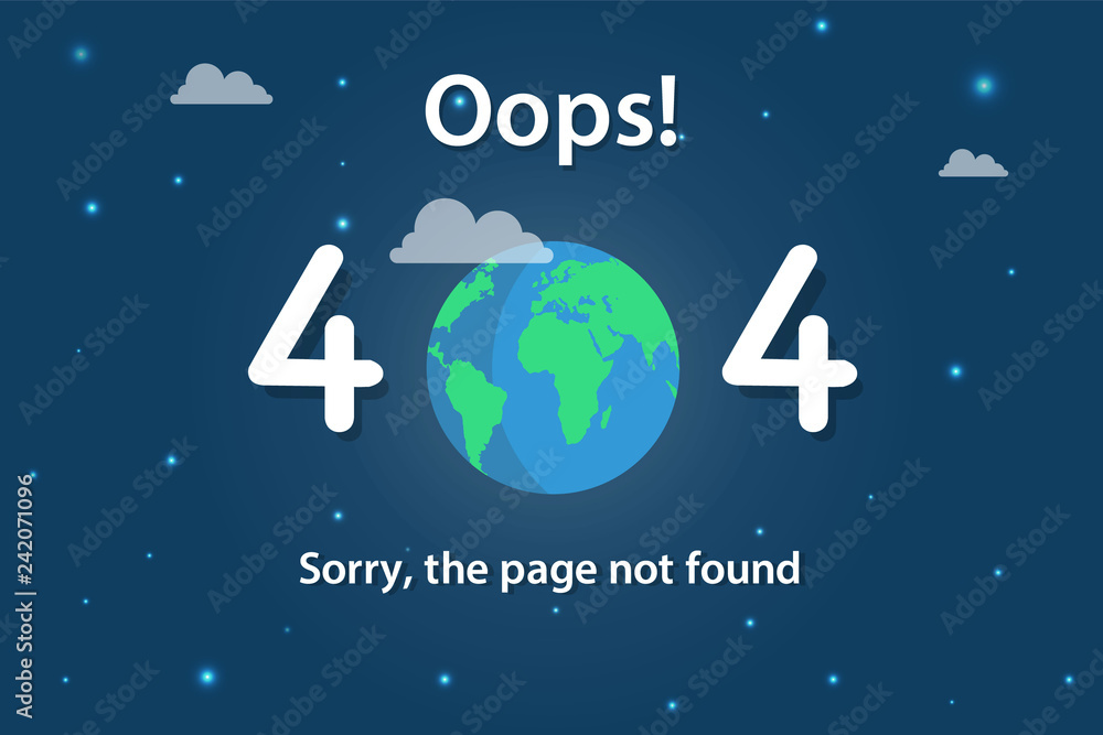 Fototapete Space 404 error page. Design template for website background graphic
