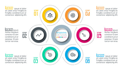 Fototapeta premium Six circles with business icon infographics.