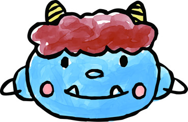 Watercolor style blue demon's face