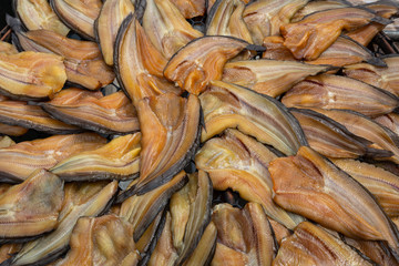 Fototapeta premium Sun dried catfish for sale at local marke