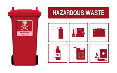 Set of hazardous waste icon on transparent background