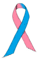 Pink and blue ribbon symbol. Sketch-Style Icon. Symbol. Sign. Stock Vector Illustration. Transparence. White Isolated.