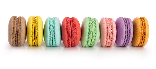 colorful macaroons isolated on white background closeup