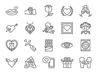 Valentine’s day line icon set. Included the icons as Valentine, love, cupid, heart, couple, relationship, dating and more.
