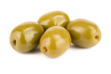 Green olives isolated on a white background