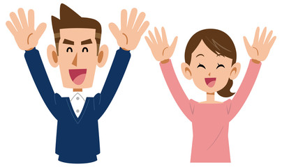 大喜びする夫婦　カップル
