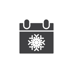 Winter day calendar vector icon. filled flat sign for mobile concept and web design. Calendar with snowflake simple solid icon. Symbol, logo illustration. Pixel perfect vector graphics