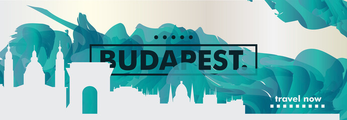Obraz premium Węgry Budapeszt panoramę miasta plakat wektor gradientu