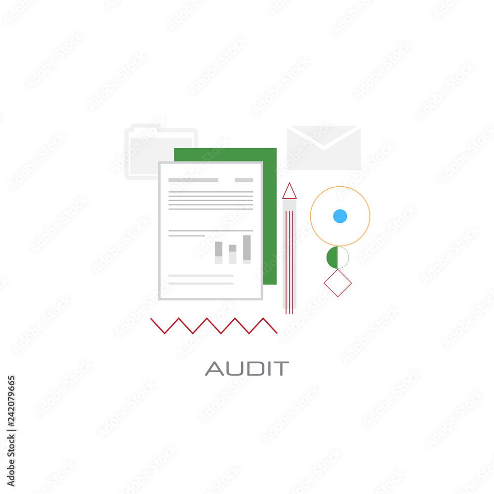 Poster data analysis financial document report audit concept flat style isolated