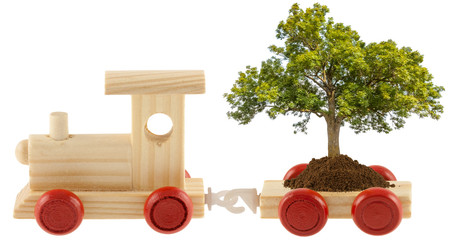 arbre sur train, fond blanc