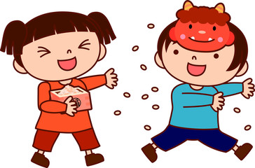 Children throwing dried soy beans