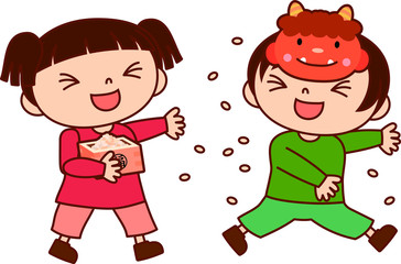 Children throwing dried soy beans