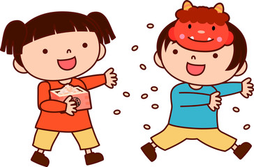 Children throwing dried soy beans