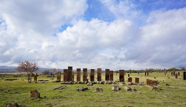 The traditional Turkish cemetery is important place to visit at Ahlat, Bitlis, Turkey