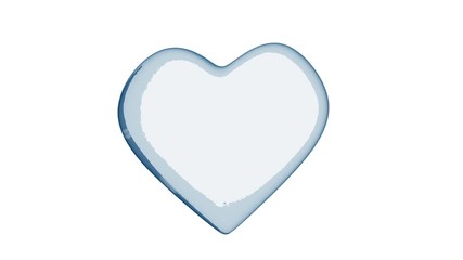 4K blue water filling heart with a splashes isolated on a white background with alpha matte