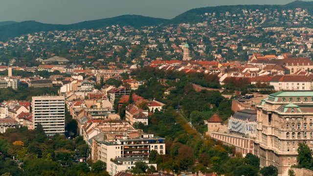Wide shot of Buda Castle, in Budapest, Hungary. Built in 1265, it was used as a palace complex of the Hungarian kings