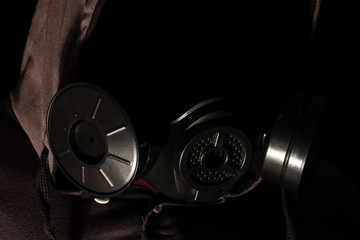 Gas mask on a black background.