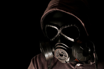 Gas mask on a black background.