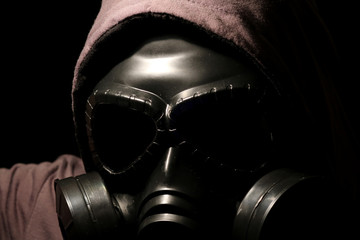 Gas mask on a black background.