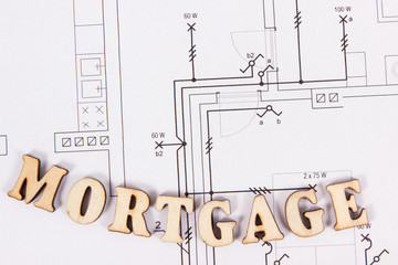 Inscription mortgage on electrical construction diagrams, buying house concept