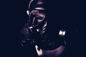 Gas mask on a black background.
