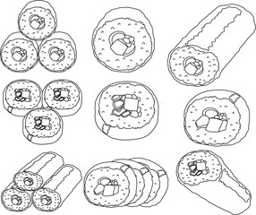 Eho-maki sushi roll outline set