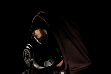 Gas mask on a black background.