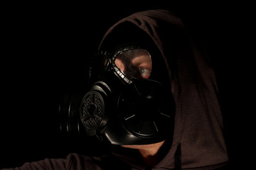 Gas mask on a black background.