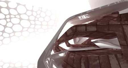 Empty smooth abstract room interior of sheets rusted metal . Architectural background. 3D illustration and rendering