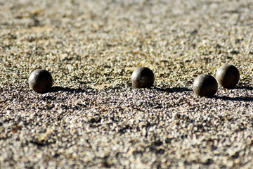 Hit the petanque ball in the petanque field.