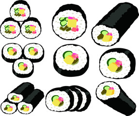 Elegant Japanese Eho-maki sushi roll set © Blue_daemon