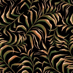 Seamless pattern. Palm leaves. Night in the jungle