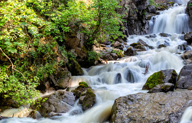 Fototapeta premium Lower Reid Falls in Skagway, Alaska, USA. Long exposure.