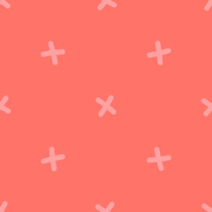Obraz premium Abstract seamless vector background with hand drawn crosses isolated on living coral trend color.