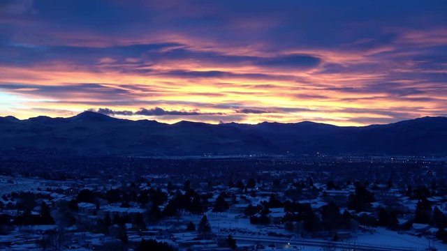 Sunrise over Reno and Sparks Nevada after a snow storm